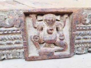 Ancient Rare Wood Fine Hand Carved Hindu Lords Ganesha Floral Figure Door Panel 3