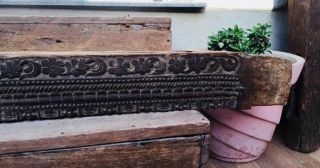 Ancient Rare Wood Fine Hand Carved Hindu Lords Ganesha Floral Figure Door Panel 6