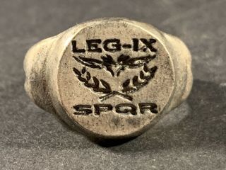 VERY VERY RARE ANCIENT ROMAN SILVER ' LEG IX SPQR ' LEGIONARY RING CIRCA.  50BC - 84AD 2