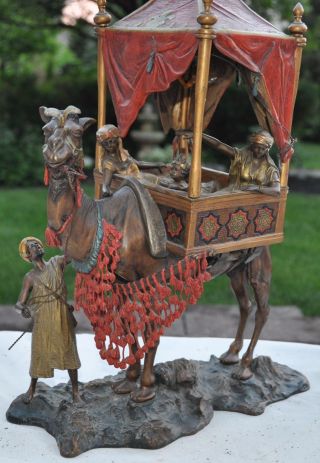 Massive Carl Kauba Austrian Cold Painted Bronze Lamp Of Arabian Caravan,  Camel