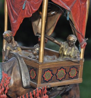 Massive Carl Kauba Austrian Cold Painted Bronze Lamp of Arabian Caravan,  Camel 9