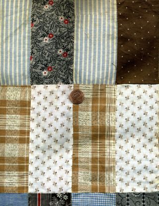 Vintage Antique Quilt Top Rectangle Strips ca.  1900 Indigo Pink Brown Homespun 4
