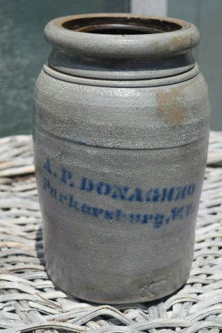 A.  P.  Donaghho Grey Saltglazed Stoneware Crock Pottery Parkersburg,  W.  Va.  8 "