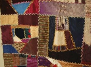 ELEGANT Vintage 1890 ' s Victorian Silk Crazy Antique Quilt Hand Painted Blocks 2