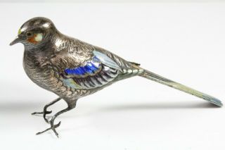 Signed Japanese Meiji Period Solid Silver & Enamel Birds c.  1880 3