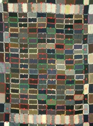 Vtg 1895 Victorian Antique Quilt made from Mens Wool Suits hand stitched 84x70 4