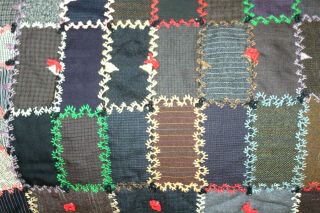 Vtg 1895 Victorian Antique Quilt made from Mens Wool Suits hand stitched 84x70 5