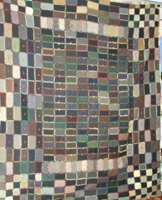 Vtg 1895 Victorian Antique Quilt made from Mens Wool Suits hand stitched 84x70 6