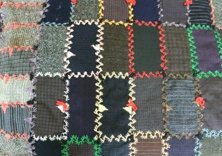 Vtg 1895 Victorian Antique Quilt made from Mens Wool Suits hand stitched 84x70 7