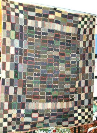 Vtg 1895 Victorian Antique Quilt made from Mens Wool Suits hand stitched 84x70 8