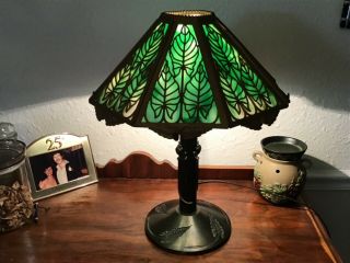 Bradley And Hubbard Victorian Slag Glass Brass Lamp With 8 Panel Shade C.  1910