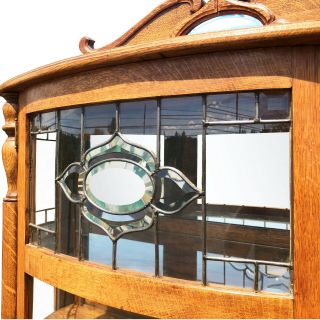Antique Victorian Quartersawn Oak Leaded Glass Curved Glass China Curio 5