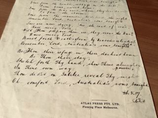 Rare Australian World War 1 music,  handwritten by Dr.  J.  Laurence Rentoul, 2