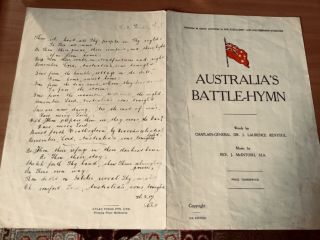 Rare Australian World War 1 music,  handwritten by Dr.  J.  Laurence Rentoul, 4