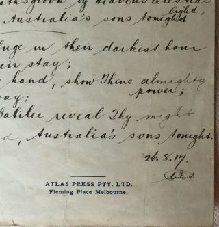 Rare Australian World War 1 music,  handwritten by Dr.  J.  Laurence Rentoul, 5