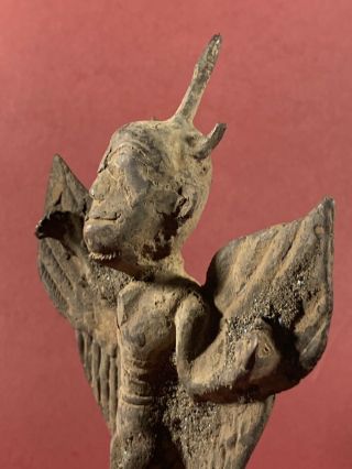 ANCIENT LURISTAN BRONZE WINGED CROWNED ANTHROMORPHIC STATUETTE CIRCA 1000 - 800BCE 10