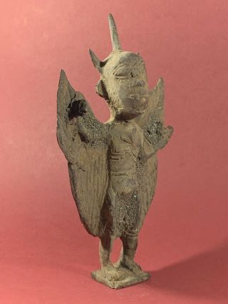 ANCIENT LURISTAN BRONZE WINGED CROWNED ANTHROMORPHIC STATUETTE CIRCA 1000 - 800BCE 2