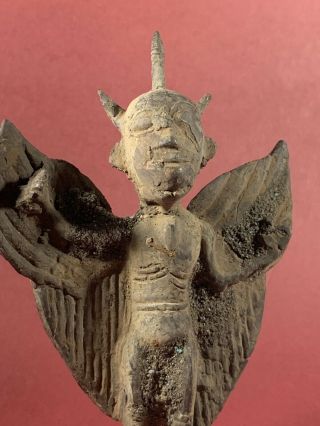 ANCIENT LURISTAN BRONZE WINGED CROWNED ANTHROMORPHIC STATUETTE CIRCA 1000 - 800BCE 7