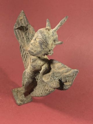 ANCIENT LURISTAN BRONZE WINGED CROWNED ANTHROMORPHIC STATUETTE CIRCA 1000 - 800BCE 9