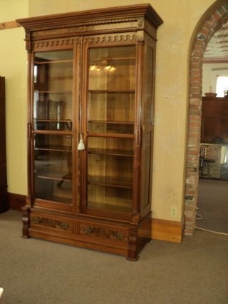 Walnut Eastlake Victorian Knock Down Library Bookcase