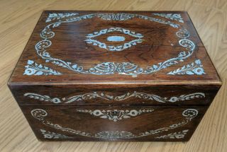 Antique Victorian Sewing Box Mop Inlay 19th C Wood Workbox