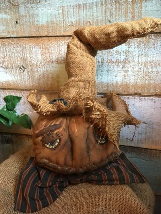Primitive Grungy Pumpkin Scarecrow Doll Sitter Large Pumpkin Centerpiece Fall
