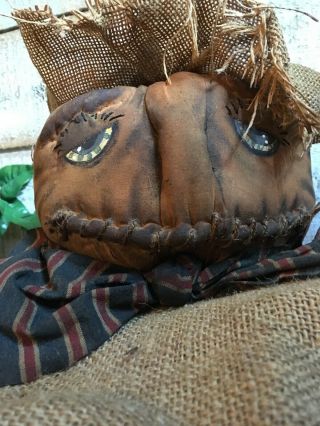 Primitive Grungy Pumpkin Scarecrow doll sitter large pumpkin centerpiece FAll 3