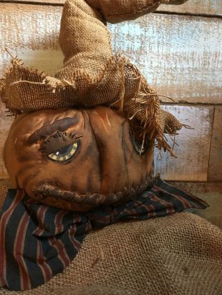 Primitive Grungy Pumpkin Scarecrow doll sitter large pumpkin centerpiece FAll 7