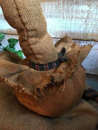 Primitive Grungy Pumpkin Scarecrow doll sitter large pumpkin centerpiece FAll 8