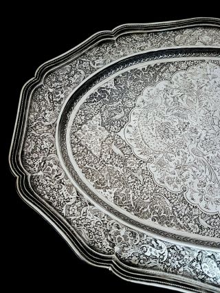 VERY FINE Antique Middle Eastern Islamic Persian Style Solid Silver Tray 933g 2