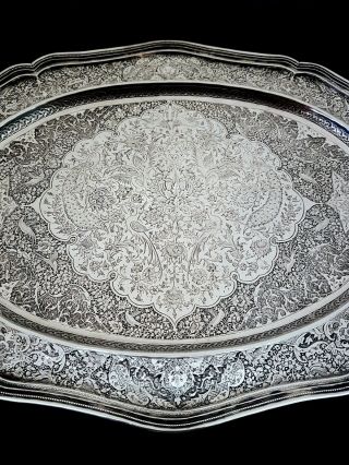 VERY FINE Antique Middle Eastern Islamic Persian Style Solid Silver Tray 933g 3