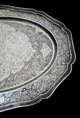 VERY FINE Antique Middle Eastern Islamic Persian Style Solid Silver Tray 933g 4
