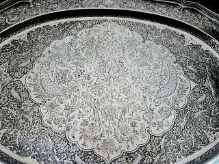 VERY FINE Antique Middle Eastern Islamic Persian Style Solid Silver Tray 933g 5