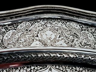 VERY FINE Antique Middle Eastern Islamic Persian Style Solid Silver Tray 933g 9