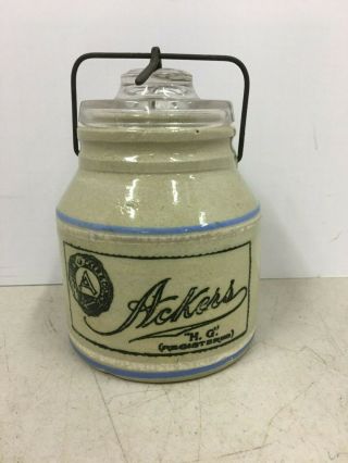 Antique Vintage Primitive Finley Ackers Pottery Crock Jar Stoneware