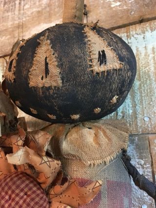Extreme Primitive Grungy Black Pumpkin Scarecrow Doll Fall Halloween 20 "