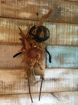 Extreme Primitive Grungy black Pumpkin Scarecrow doll Fall Halloween 20 