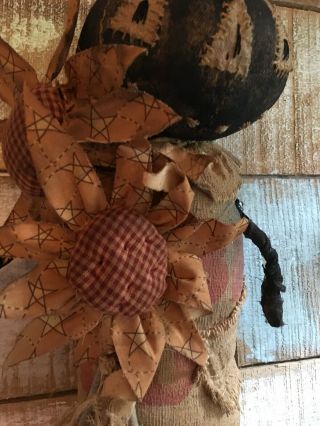 Extreme Primitive Grungy black Pumpkin Scarecrow doll Fall Halloween 20 