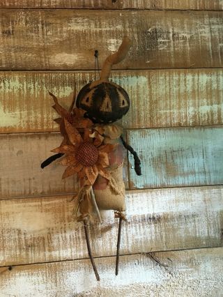 Extreme Primitive Grungy black Pumpkin Scarecrow doll Fall Halloween 20 