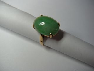 Vintage Chinese Jadeite Ring 14K Medium Apple Green 18 X 13 Type A Circa 1930 ' s 10