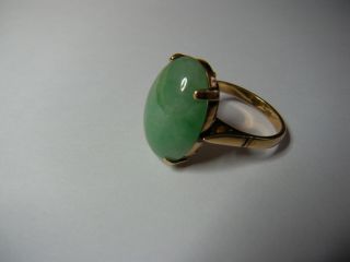 Vintage Chinese Jadeite Ring 14k Medium Apple Green 18 X 13 Type A Circa 1930 
