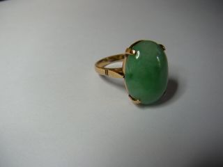 Vintage Chinese Jadeite Ring 14K Medium Apple Green 18 X 13 Type A Circa 1930 ' s 9