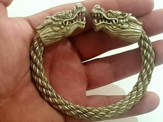 Massive Extremely Rare Intact Medieval Silver Bracelet/dragons Head.  115 Gr.  85 Mm