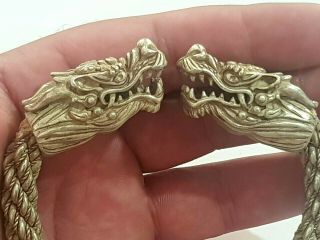 MASSIVE EXTREMELY RARE INTACT MEDIEVAL SILVER BRACELET/DRAGONS HEAD.  115 GR.  85 MM 2