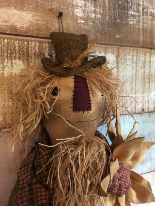 Primitive Grungy Scarecrow doll with Sunflowers Fall Halloween 27 