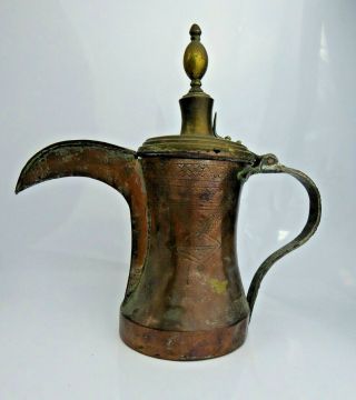 A Fine Antique Dallah Coffee Pot Copper Engraved Oman Nizwa Islamic Bedouin RARE 3