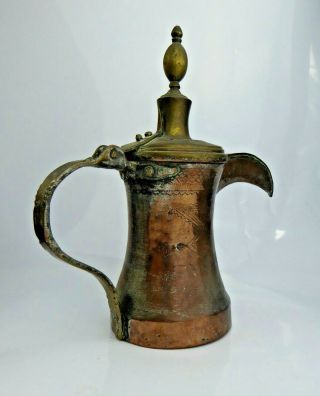 A Fine Antique Dallah Coffee Pot Copper Engraved Oman Nizwa Islamic Bedouin RARE 6