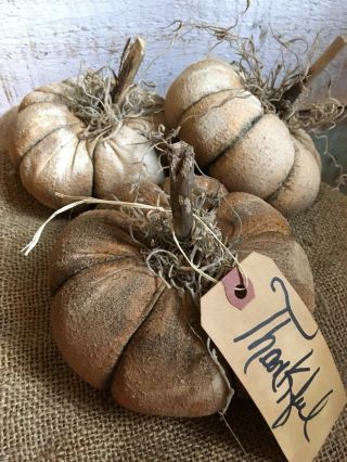 Primitive White Grungy PUmpkin Fall Halloween bowl fillers FArmhouse ornies 4