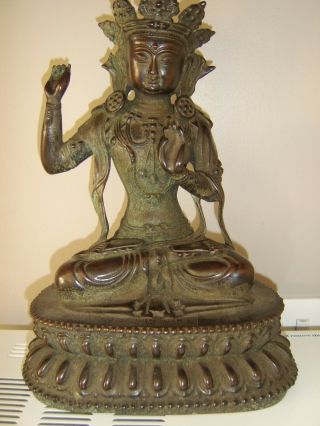 Antique Ming Dynasty Bodhisattva Figure Amitayus Buddha Bronze Statue 18th 19thC 9