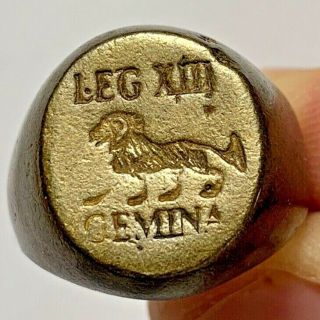 Rare Ancient Roman Bronze Seal Ring Leg Gemina 11gr 20.  0mm Inner